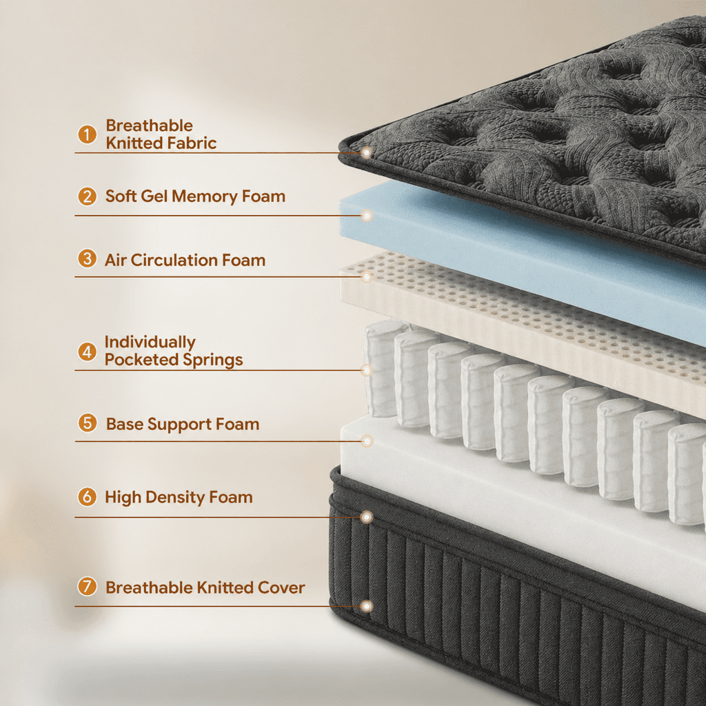 Trujae 12 inch Queen Mattress in a Box, Gel Memory Foam Hybrid Mattress with Pocket Coils, Medium Firm Comfort, Pressure Relief