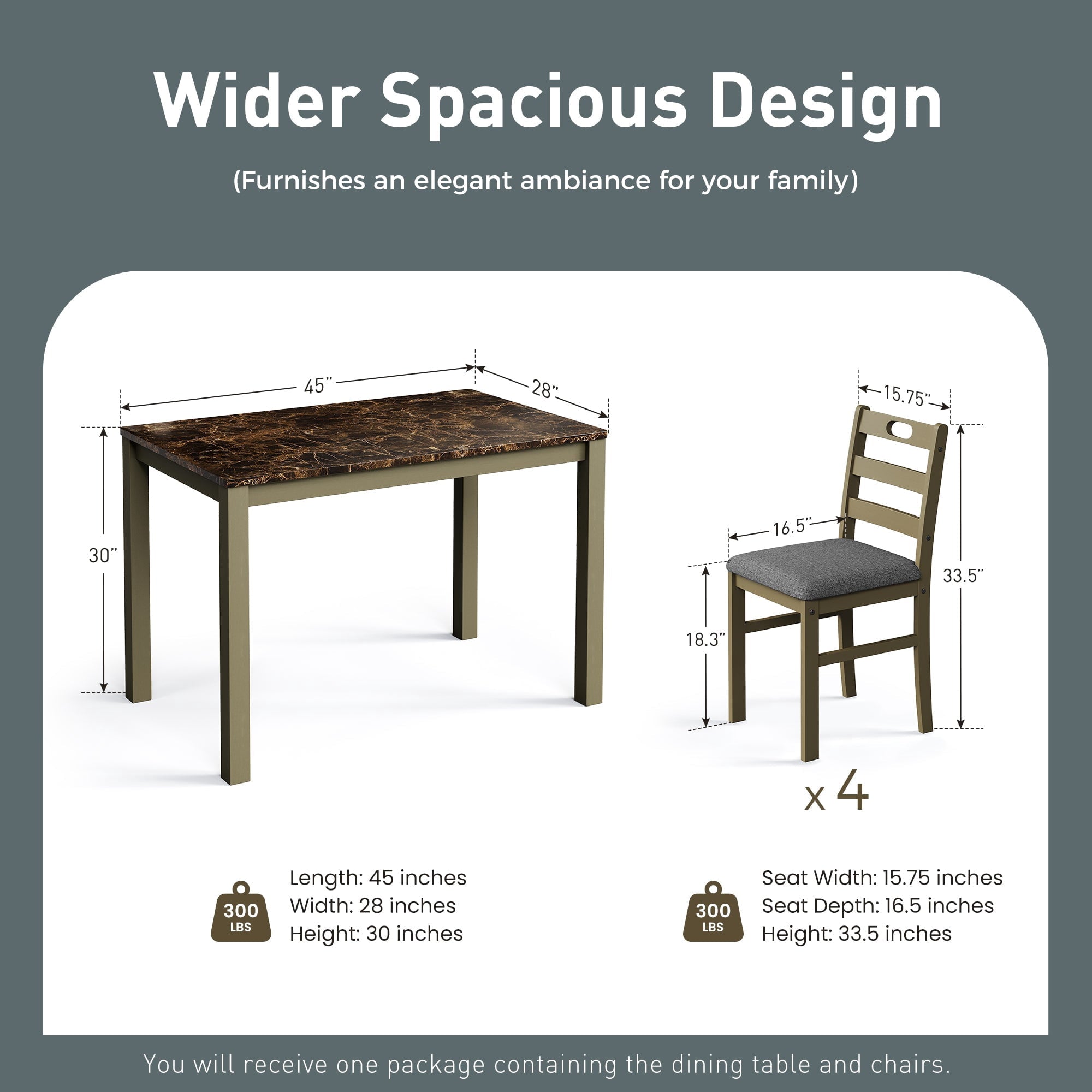 Alpha Joy Farmhouse Dining Table Set for 4 Solid Wood Kitchen Chairs and Table Set, Walnut & White