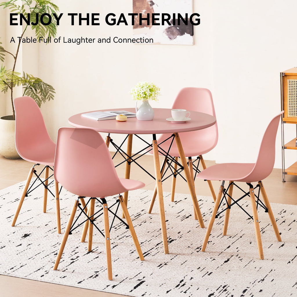 5-Piece 35.5'' Round Dining Table Set for 4, Kitchen Table Chair Set of 4, Mid-Century Modern Dinette Dining Room Table Set Dinner Table for 4 W/Solid Wood Legs, White