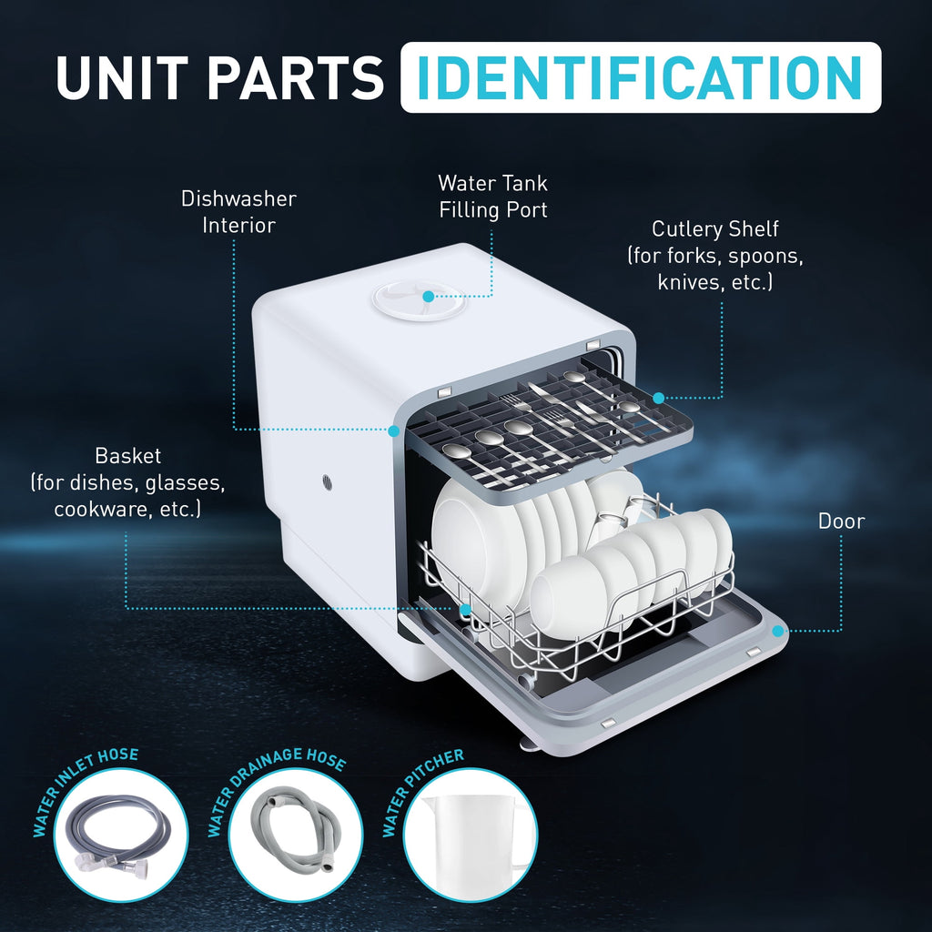 Mist Portable Countertop Dishwasher with 4 Washing Programs and 360° Dual Spray