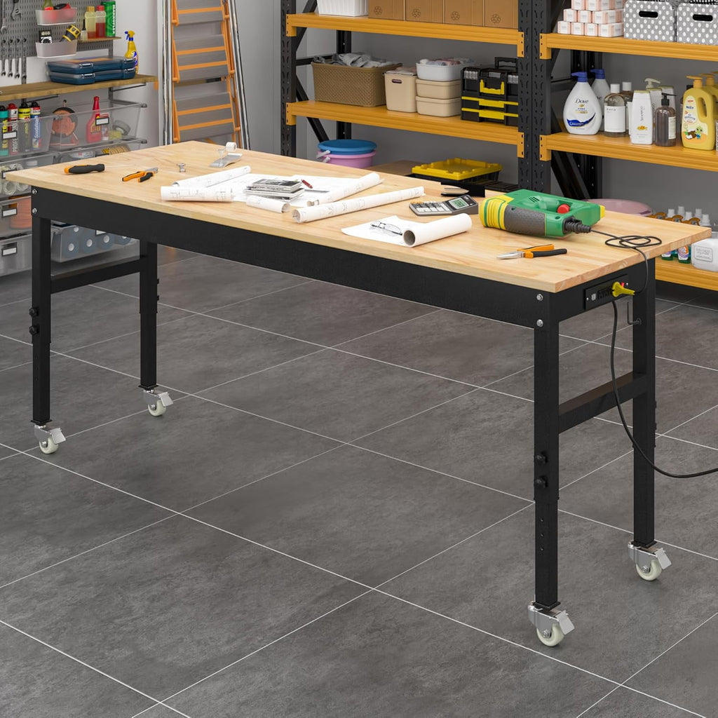 NETAJE 60 Heavy-Duty Work Bench Adjustable Workbench Work Table 2000 lb Load Capacity w/ Power Outlets for Garage, Workshop, Workstation