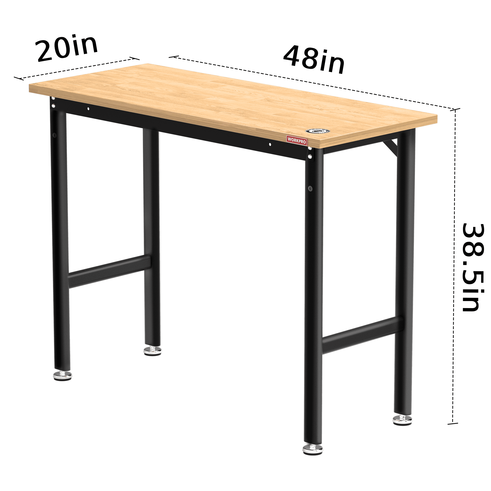 WORKPRO 60” x 24 Adjustable Workbench 1500 LBS Load Capacity Hardwood Worktable with Power Outlets, Leveling Foot