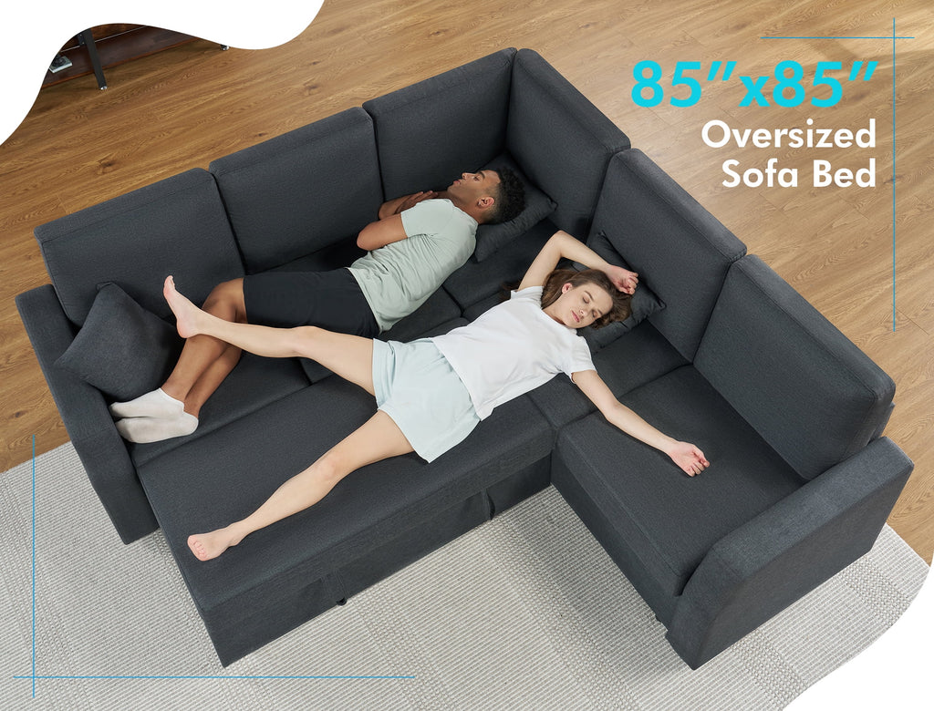 VanAcc 85 Sleeper Sofa Bed, Reversible L-Shape Sectional with Storage
