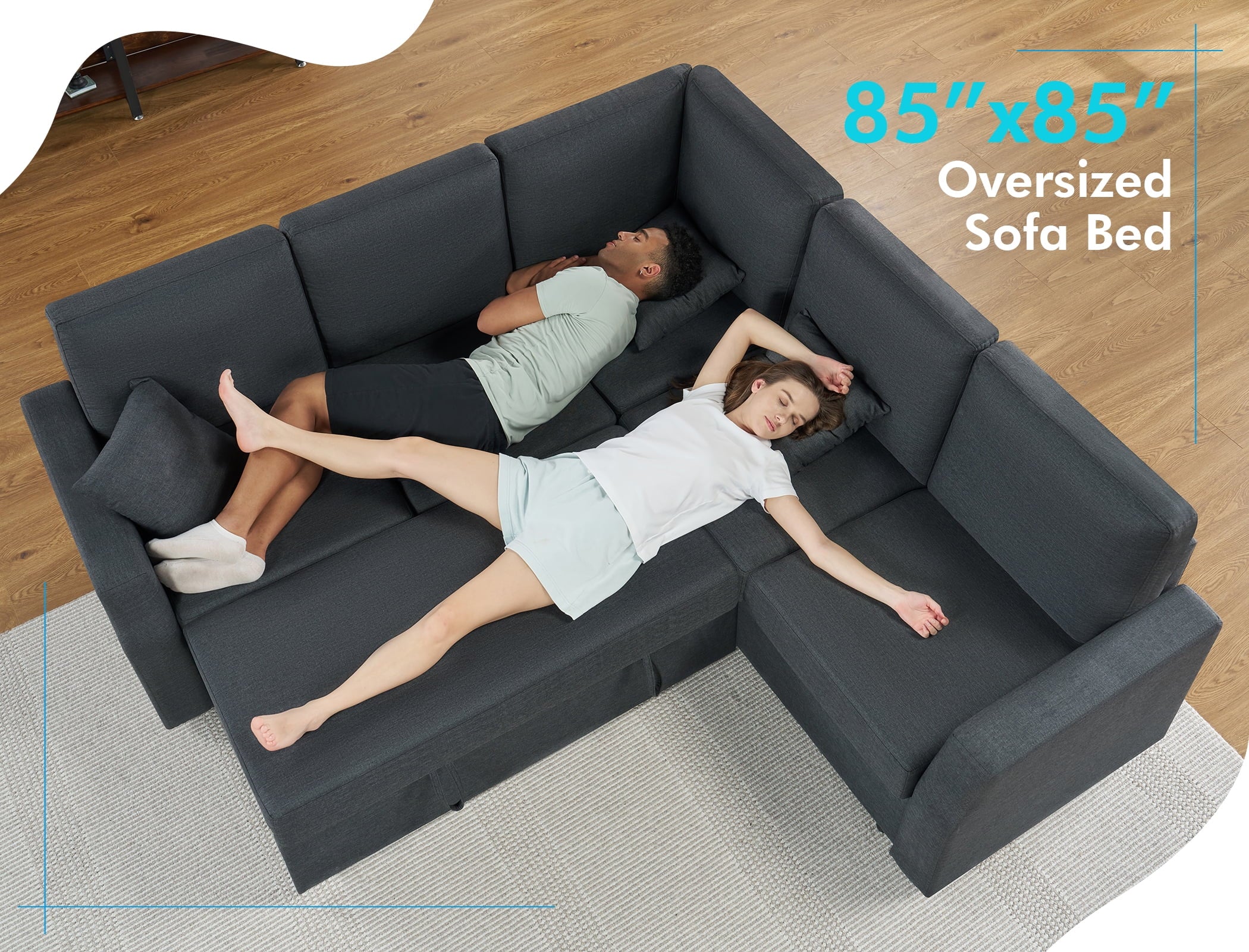 VanAcc 85 Sleeper Sofa Bed, Reversible L-Shape Sectional with Storage
