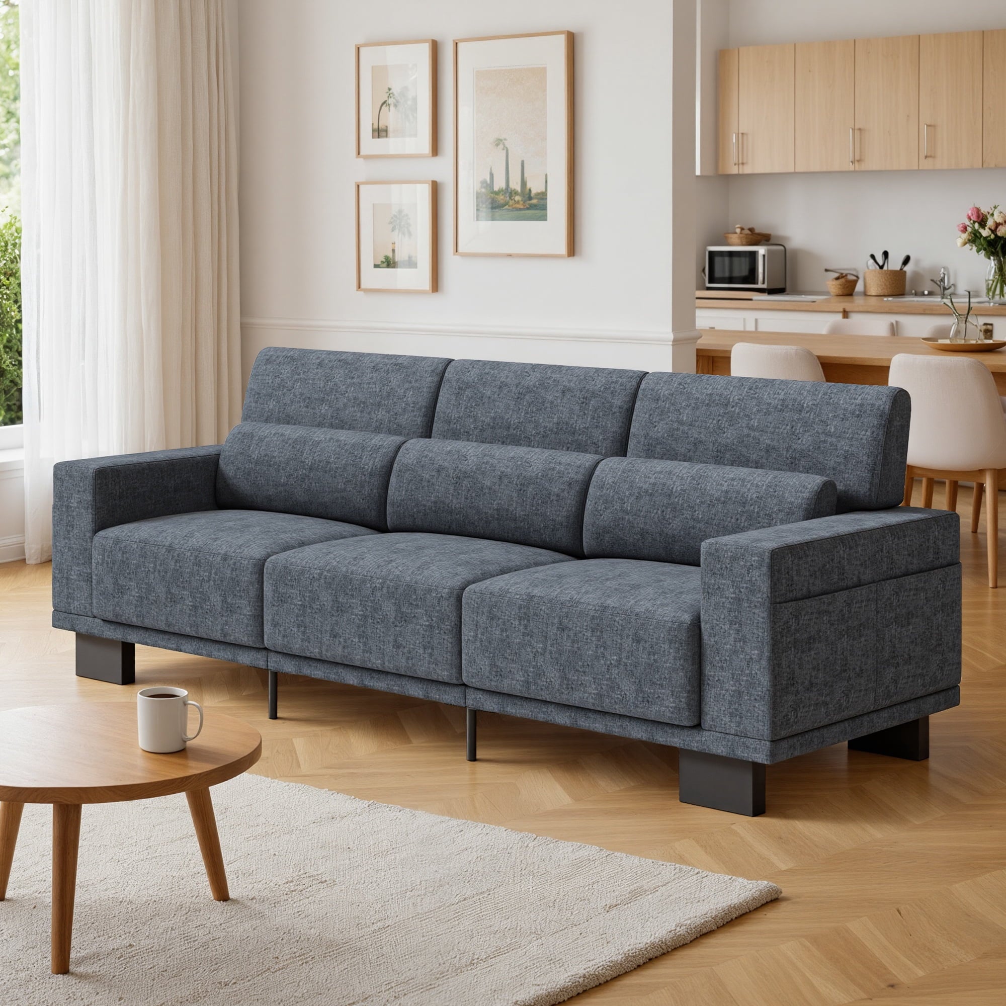 Asofer 89 3 Seater Sofa Couch,  Comfy Extra Deep Seat with Upholstered  3 Pillows for Living Room, Apartment,Dark Gray