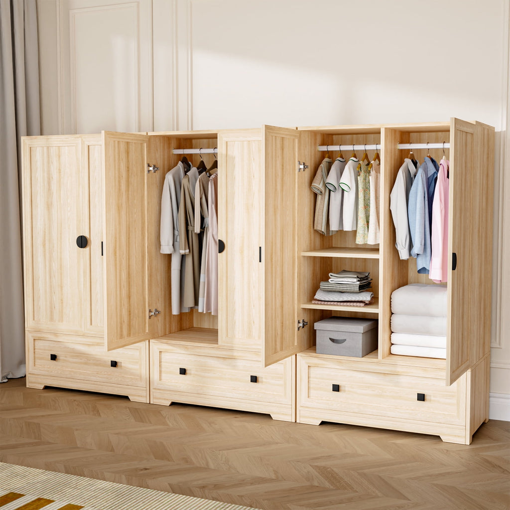 Ktaxon Wardrobe Armoire Closet with Hanging Rod, Modern Drawer & Shelf – Elegant White Finish Closet, Farmhouse to Mid-Century Style