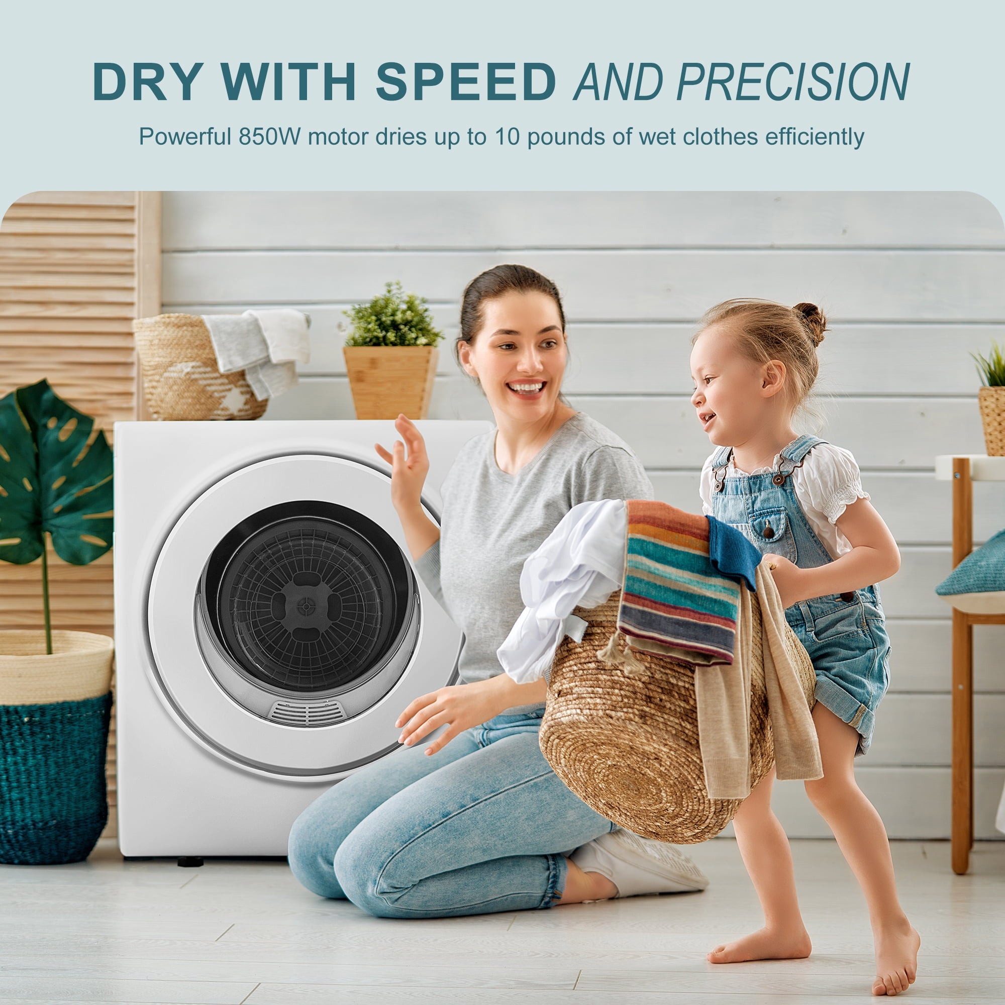 Simzlife 1.6 Cu. ft. Portable Clothes Dryer, Electric Compact Dryer Machine, 19.5 in W, 23.6 in H