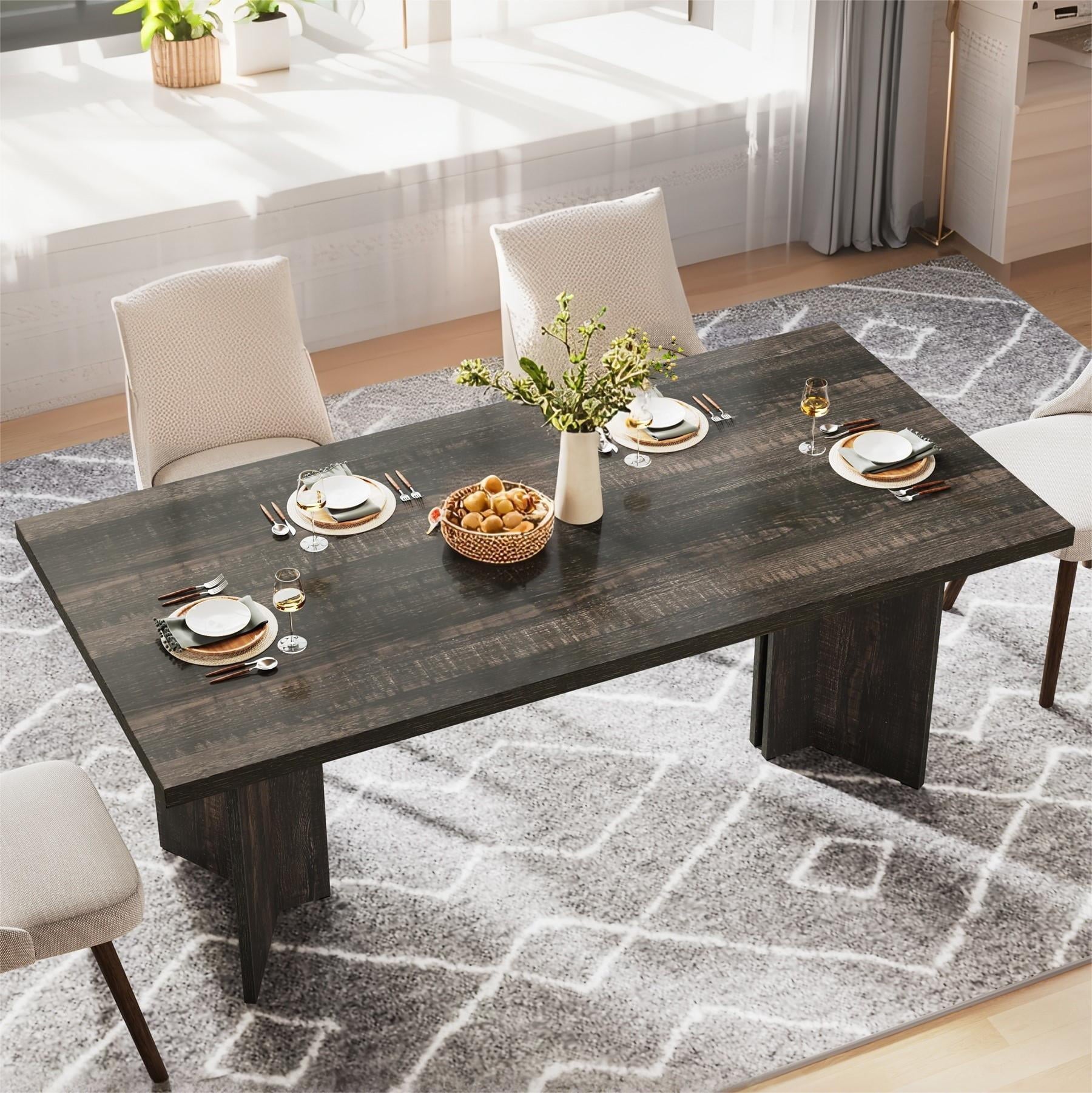 Fnova 63 Rectangular Modern Dining Table, Wooden Modern Kitchen Table for 6 People for Dining Room, Warm Brown (Chairs Not Included)