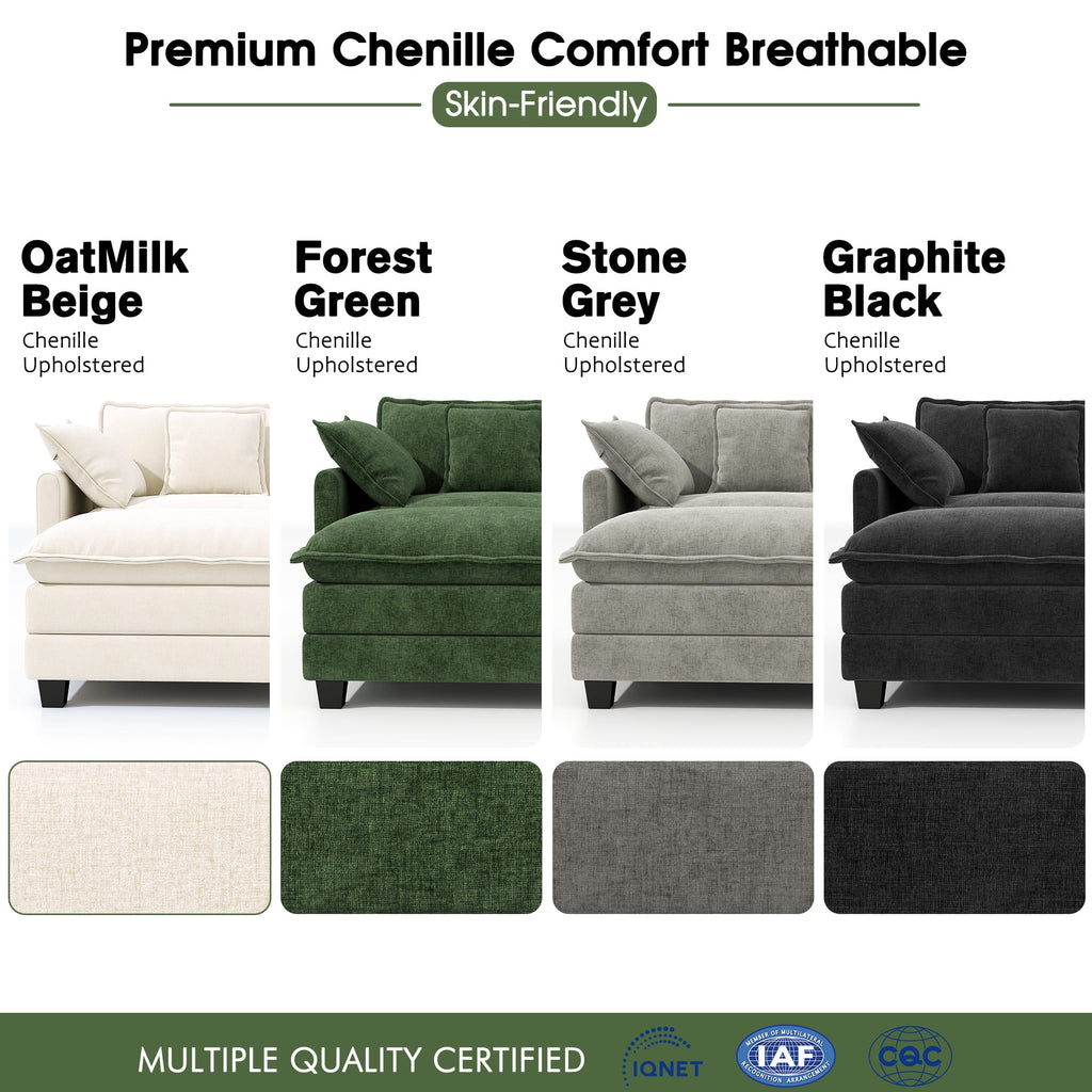 BedLuxury 111.5'' Modular Sectional Sofa with Movable Ottomans, U Shaped Cloud Couch for Living Room, 3-Seat, Beige