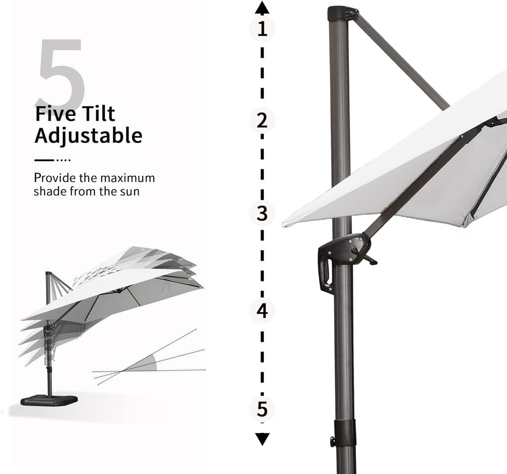 PURPLE LEAF 10x10 Ft Cantilever Umbrella Square Outdoor Patio Umbrella Large Offset Hanging Umbrella Aluminum Umbrella with 360°Rotation Adjustable Garden Pool Umbrella,Gray
