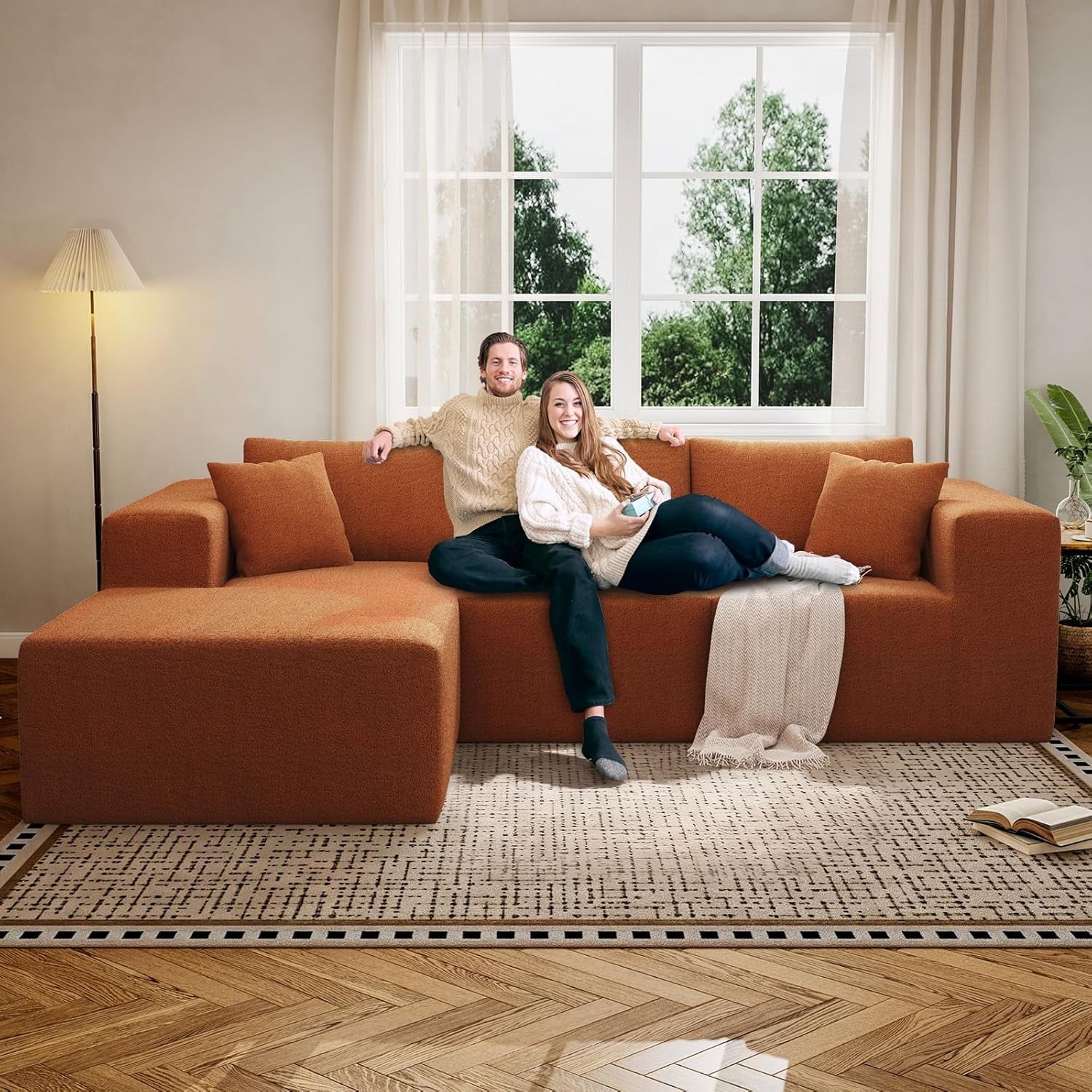 YVDNHP Modular Cloud Sofa - No Assembly Required, 107.8 Oversized L-Shaped Sectional with Chaise, Flannel Fabric Deep Seating Couch for Living Room