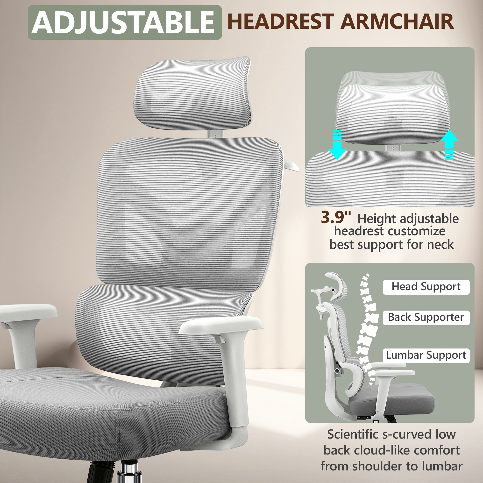 COOLHUT Ergonomic Mesh Office Chair with Footrest, Big and Tall Computer Desk Chair with Adjustable Lumbar Support, Headrest and Armrest, High Back Home Office Chair for Workspace, 300LBS, Black