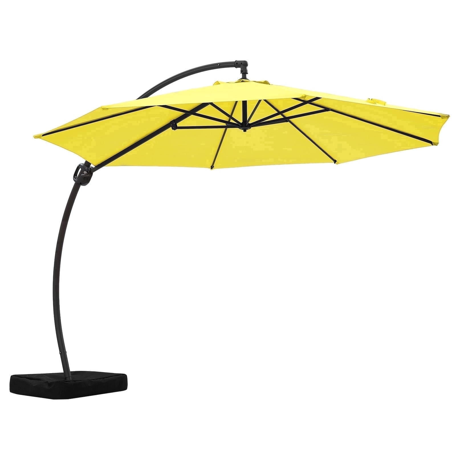 FUNDAZE 11ft Market Patio Umbrella with Base, Curved Cantilever Hanging Sun Shade with Crank & Tilt for Garden, Deck, Poolside,Beige