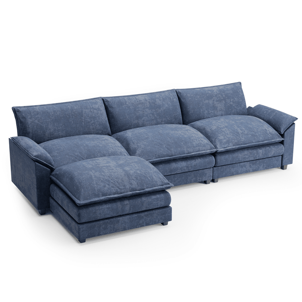 Homall 3-seat L-shaped Cloud Couch Sectional Sofa with reversible toffee chair Movable Footrest Sofa, Gray