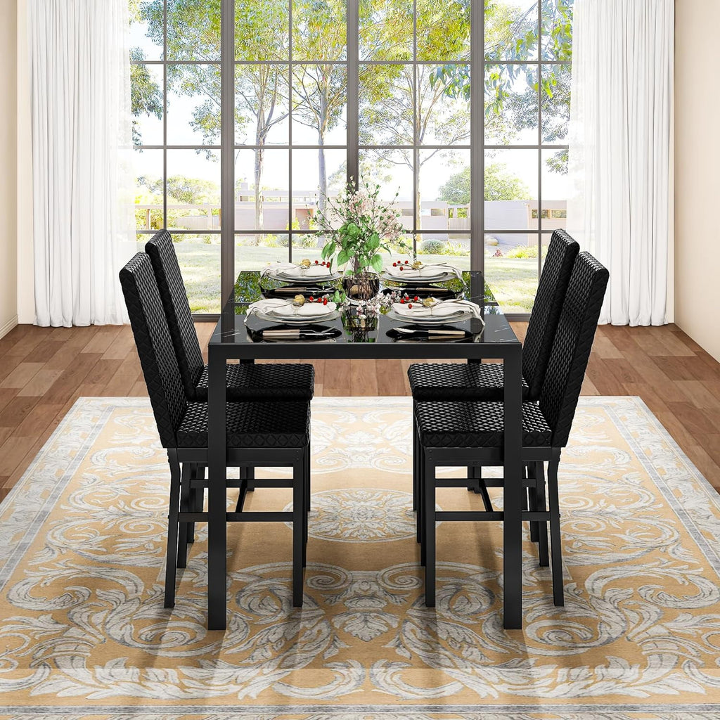Baxluxe Dining Table Set for 4, Modern 5 Piece Dining Table Set, Faux Marble Kitchen Table and 4 Velvet Upholstered Chairs for Apartments, Dining Rooms, Small Spaces, Gray