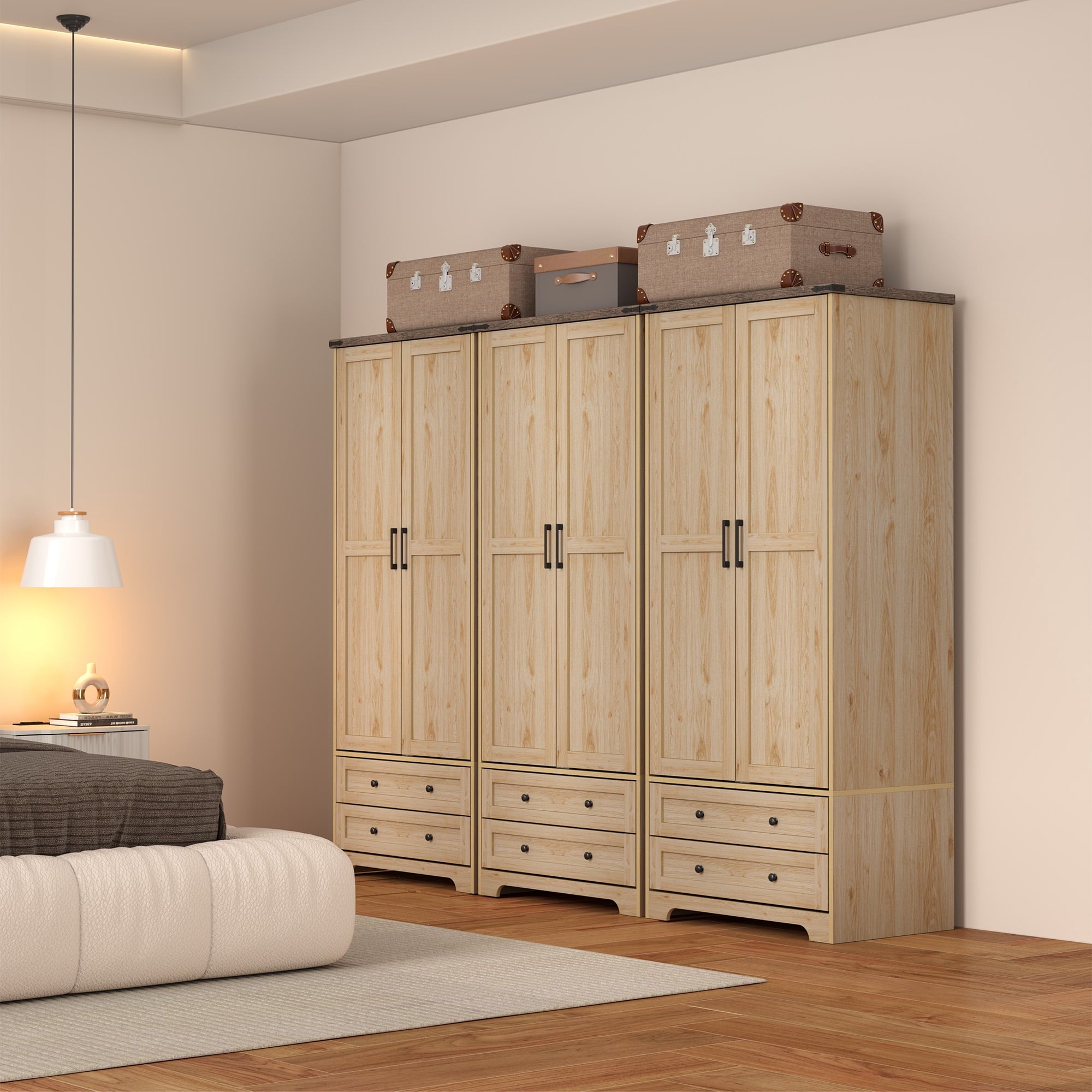 Brafabhome 71H Armoire Wardrobe Closet with 2 Drawers, Farmhouse 2 Doors Armoire Cabinet with Hanging Rod, Modern Freestanding Wardrobe Clothes Cabinet for Bedroom | Gray