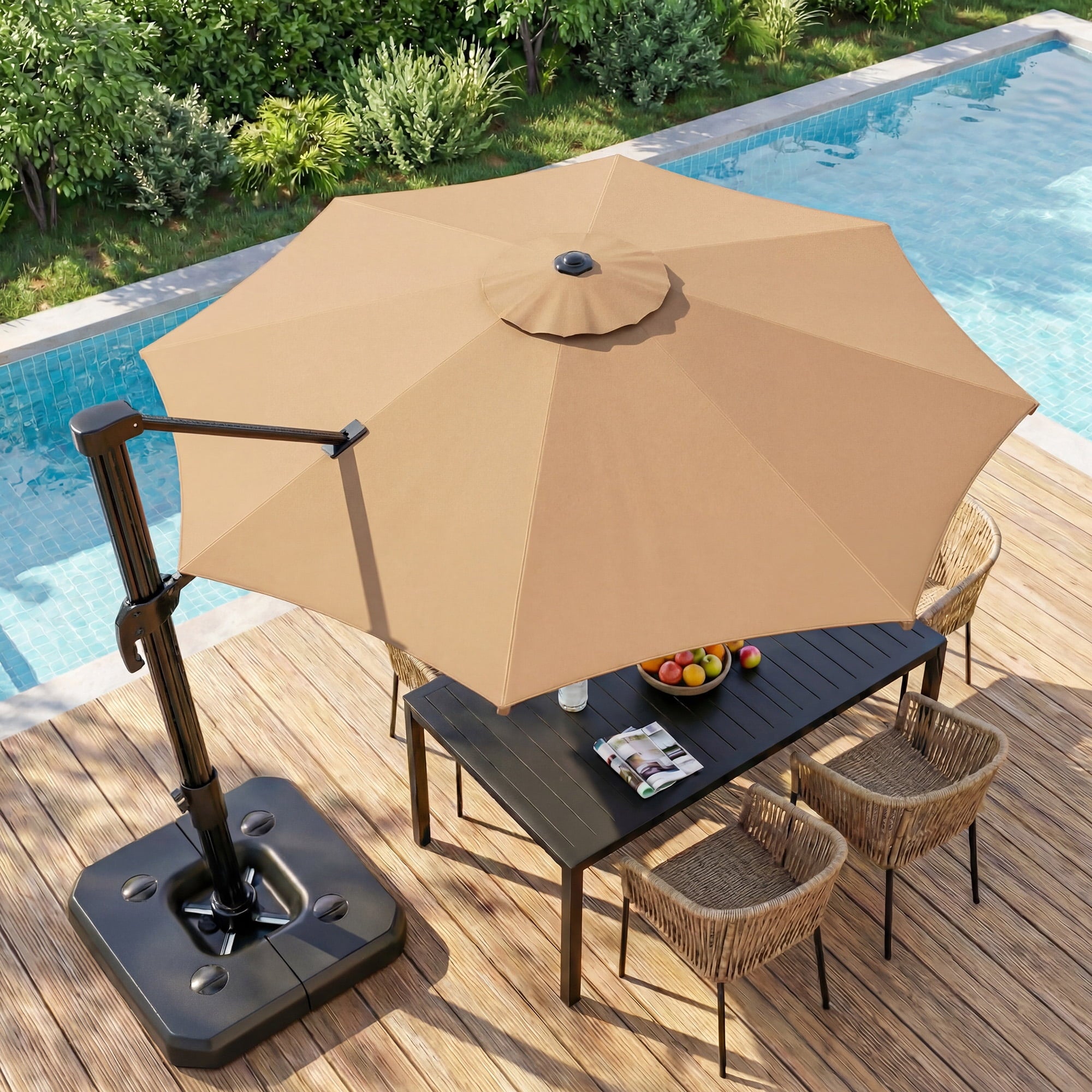 LAUSAINT HOME 10 Feet Patio Umbrella, Outdoor Large Cantilever Round Windproof Patio Offset Umbrella with 360° Rotation for Backyard, Gray