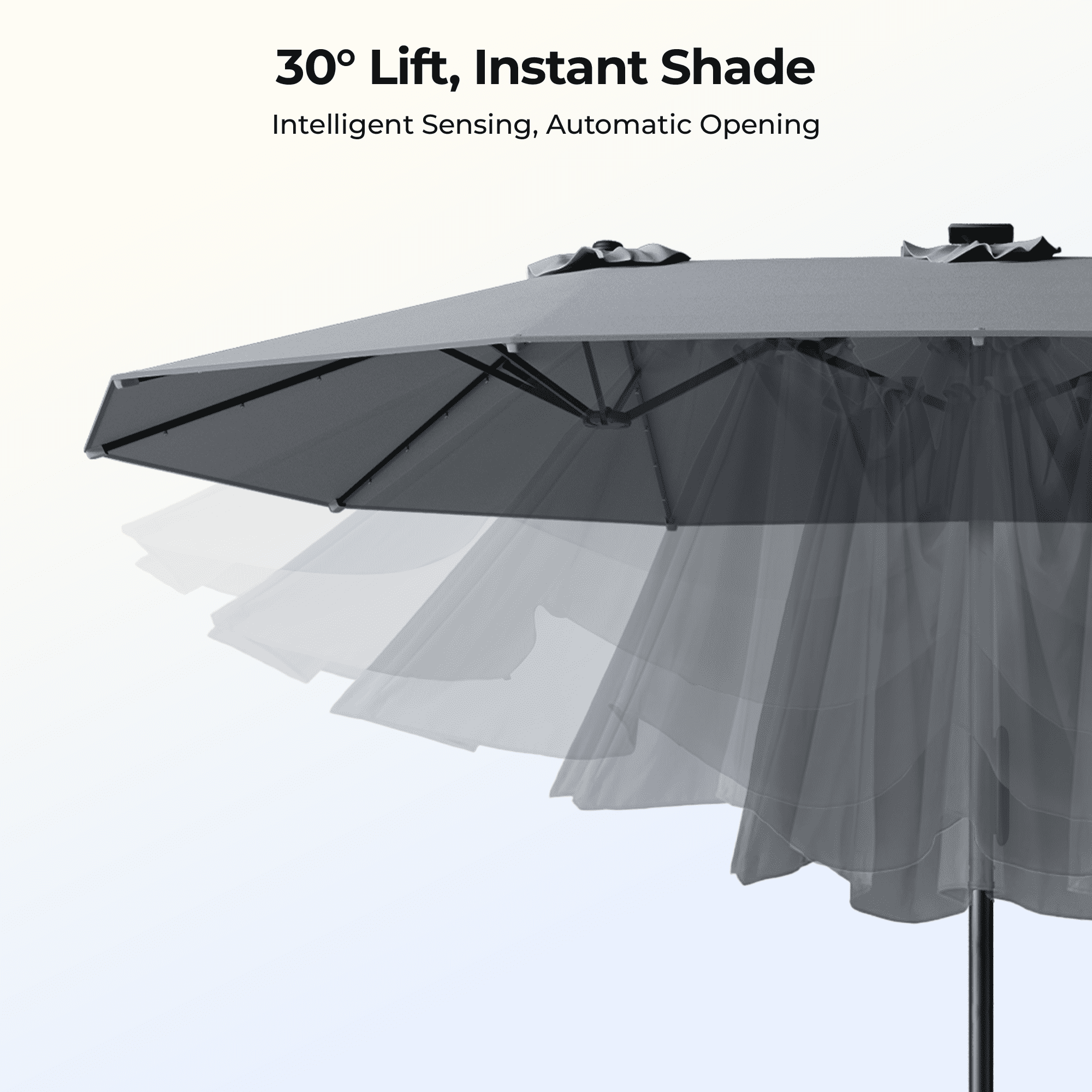 15ft Smart Electric Patio Umbrella, Large Double Sided Rectangular Outdoor Patio Umbrella with Light and Base for Lawn, Garden, Backyard,Beige
