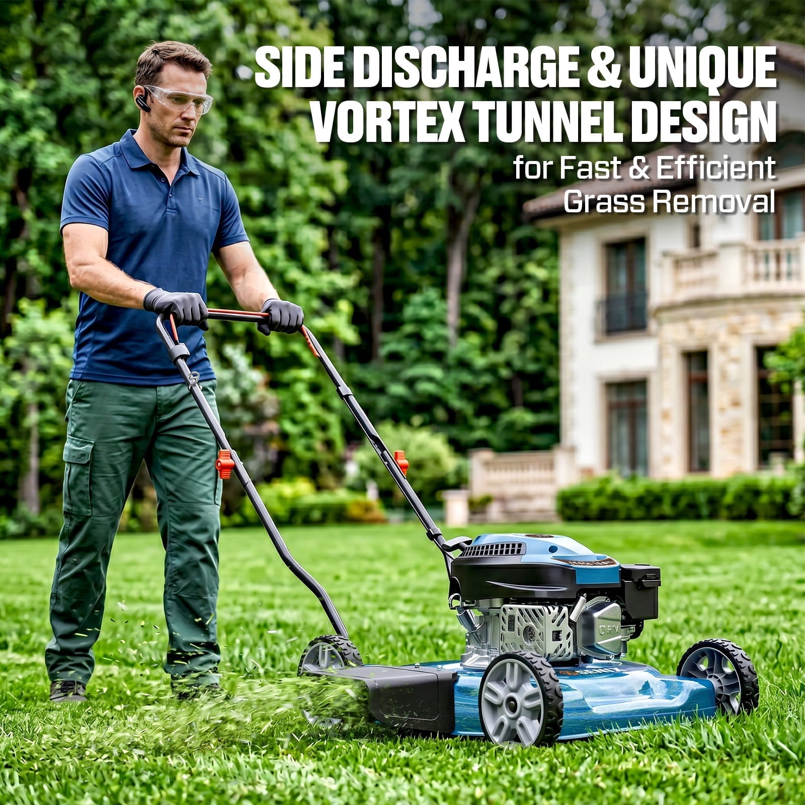 SENIX Gas Lawn mower, 20in Cutting Blade 21in Cutting Deck, 144cc 4-Cycle Engine, Steel Deck with Side Discharge, LSPG-L4