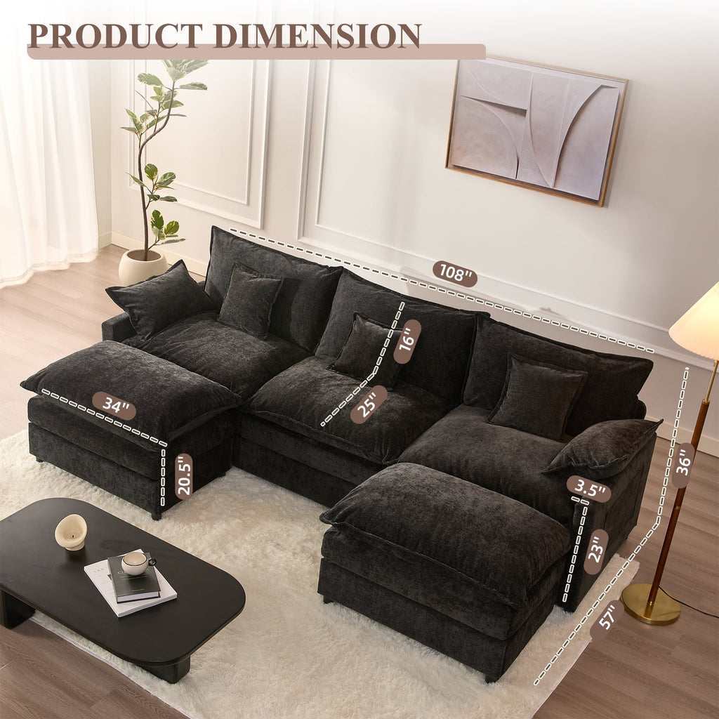 LAKPS 3-Seat Sectional Sofa Couch, Cloud-Style Deep Seating Sleeper Sofa with Included Throw Pillows, Linen Upholstery, Modern Living Room Sofa, Cream White