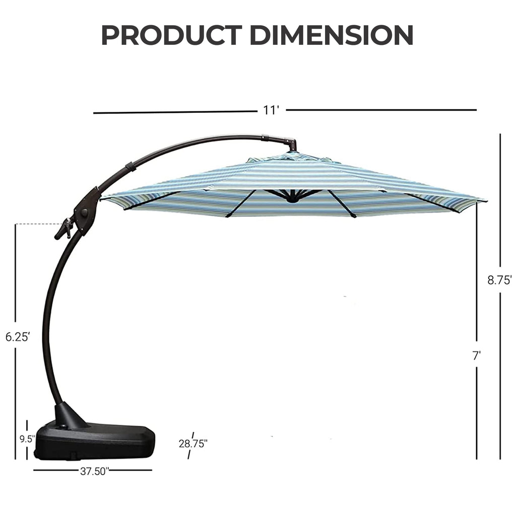 GRANDPATIO 12 Ft Outdoor Umbrella with Base, Large Aluminum Cantilever Offset Umbrella for Patio Pool, Black & White
