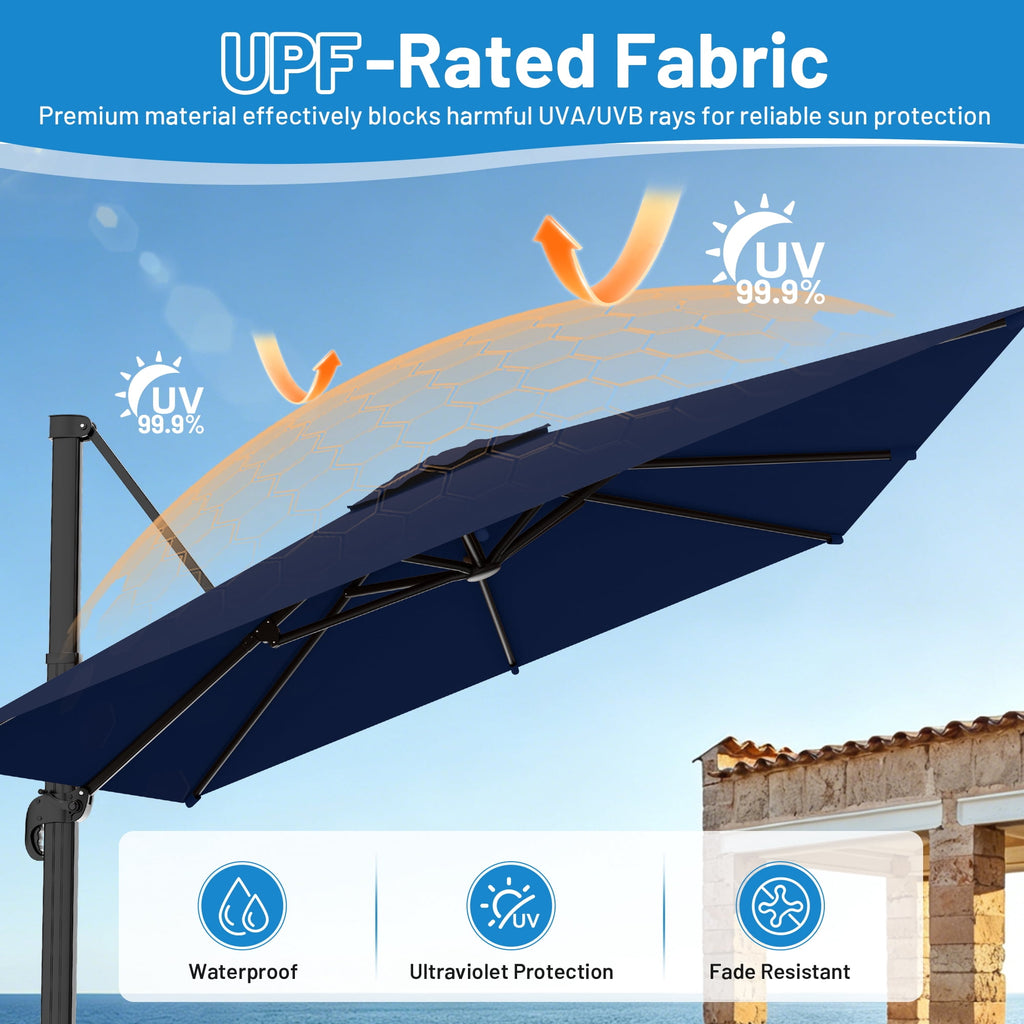 Easthome 10 × 10FT Square Cantilever Patio Umbrella, 360° Rotating Offset Umbrella with Crank, 8 ribs, Outdoor Hanging Roman Umbrella for Garden Deck Backyard, Red