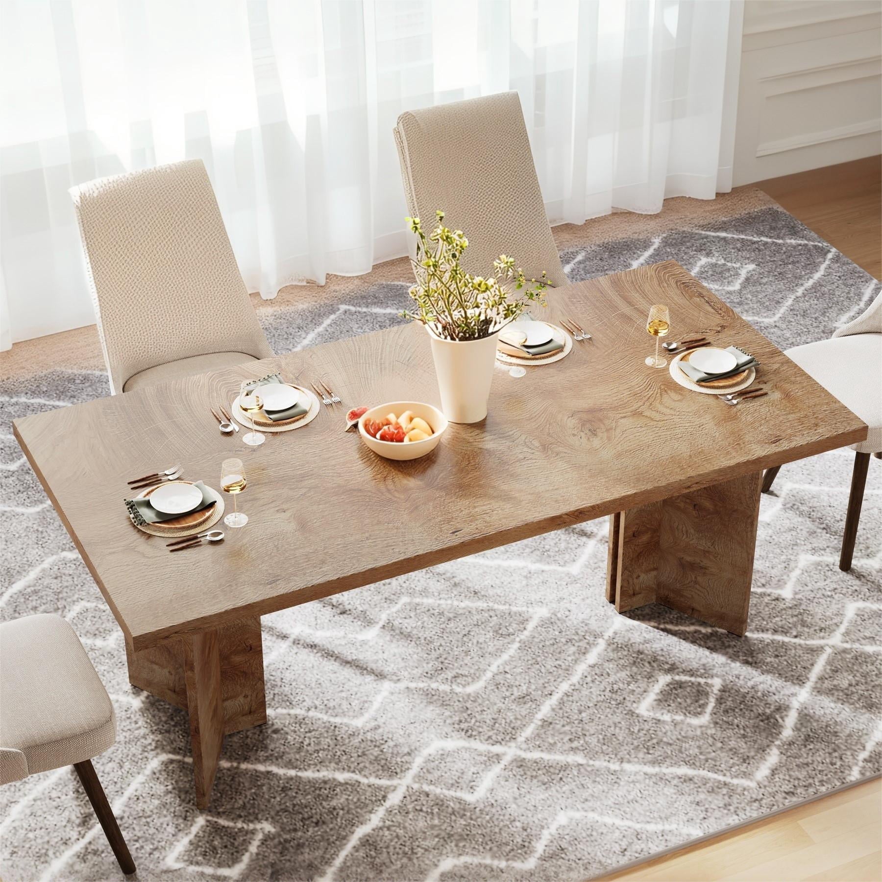 Fnova 63 Rectangular Modern Dining Table, Wooden Modern Kitchen Table for 6 People for Dining Room, Warm Brown (Chairs Not Included)