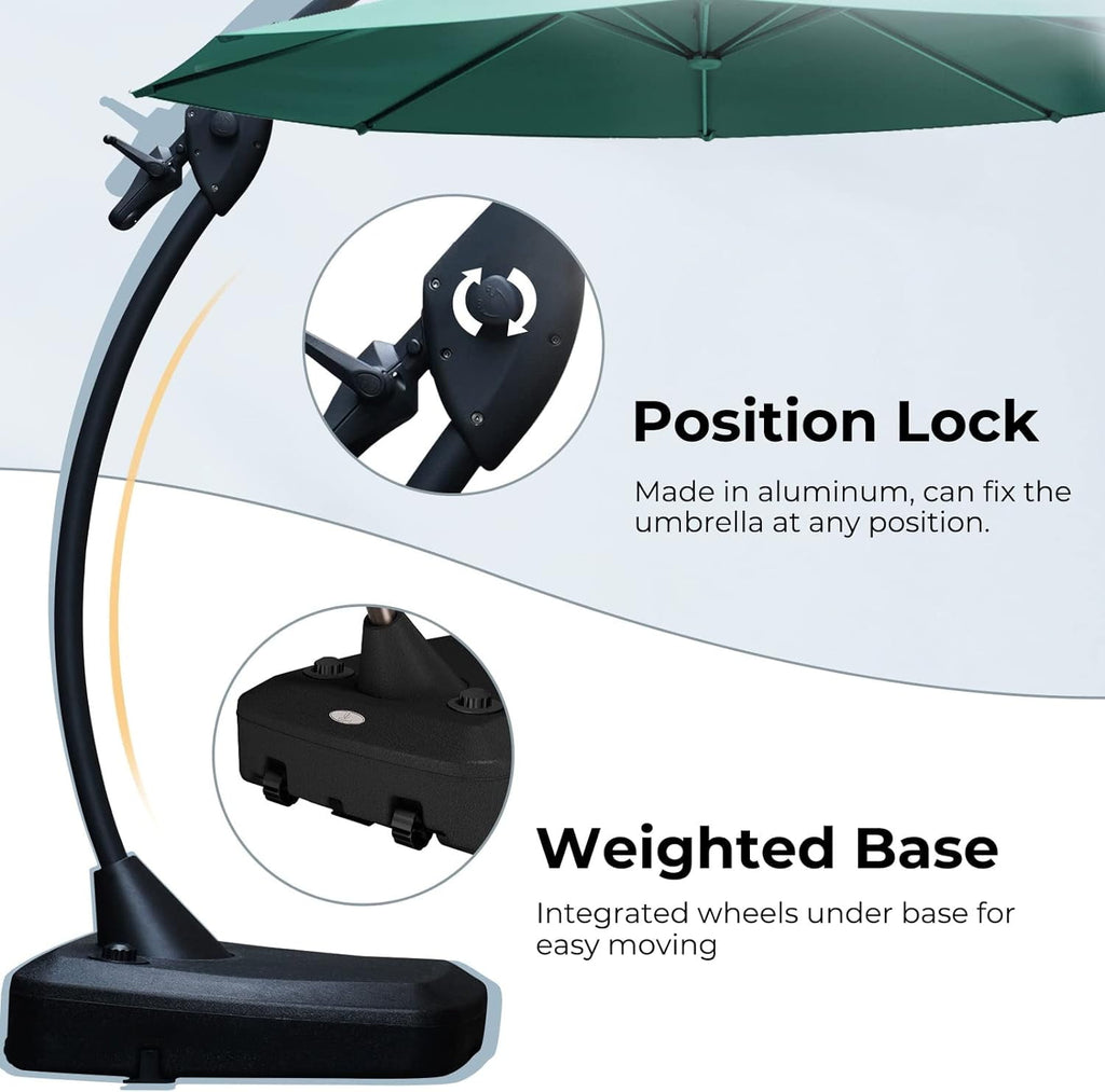 GRANDPATIO 12 ft Deluxe Aluminium Patio Umbrella with Base, Large Offset Outdoor Umbrella, Navy Blue