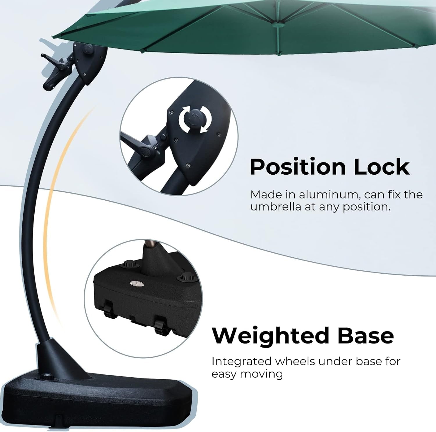 GRANDPATIO 12 ft Deluxe Aluminium Patio Umbrella with Base, Large Offset Outdoor Umbrella, Navy Blue