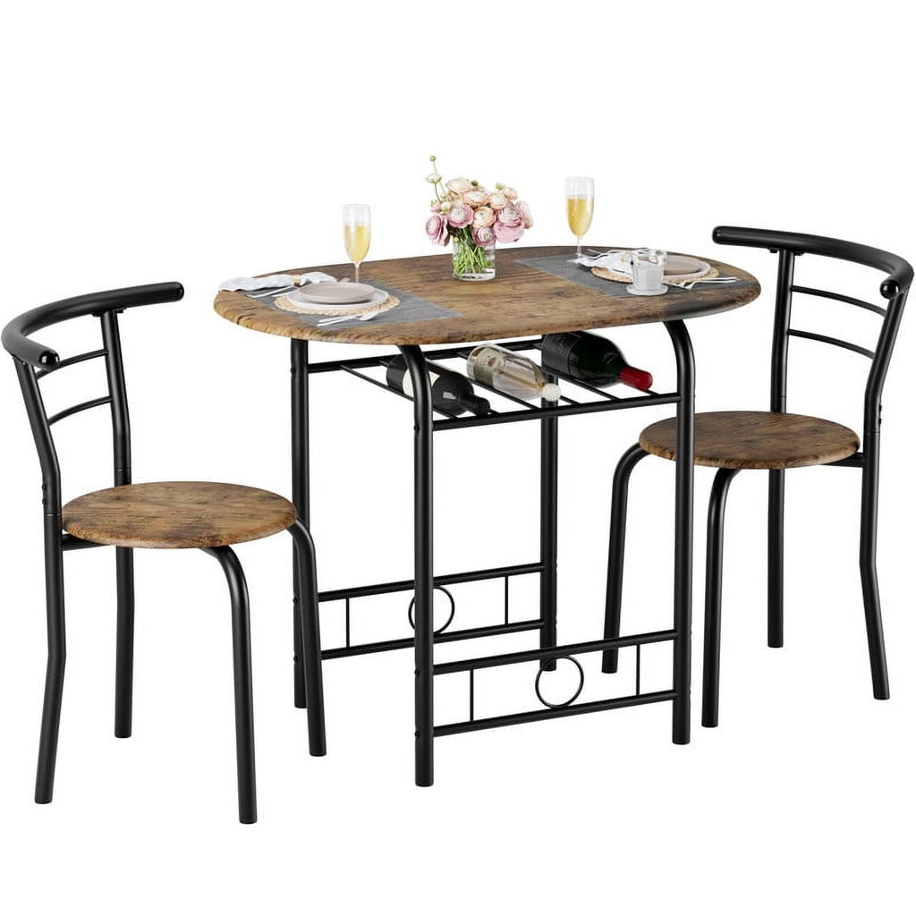 Homall 3 Piece Wood and Metal Dining Table Set, Small Dining Table for 2, Modern Dining Set for Living Room, Dining Room, Kitchen, Black
