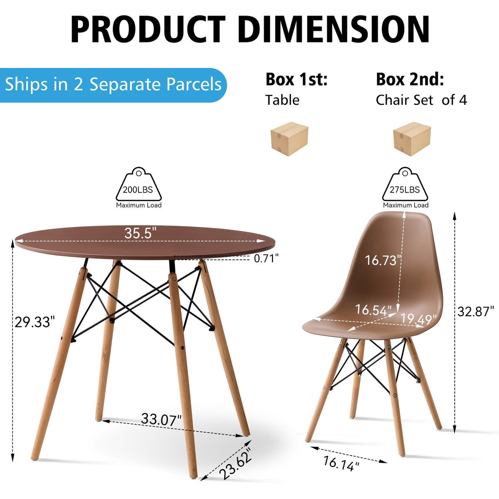 5-Piece 35.5'' Round Dining Table Set for 4, Kitchen Table Chair Set of 4, Mid-Century Modern Dinette Dining Room Table Set Dinner Table for 4 W/Solid Wood Legs, White