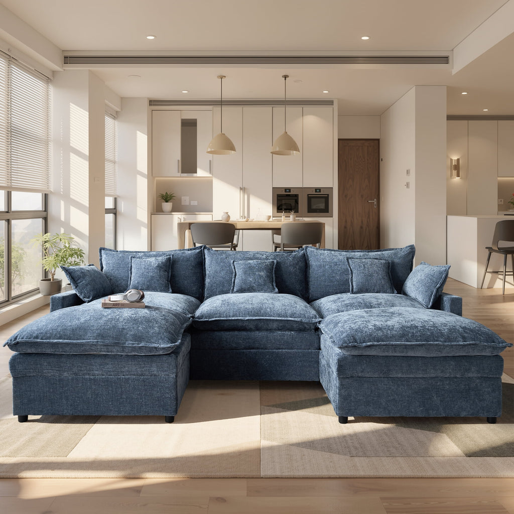 Ovios 108 Modular Sectional Sofa U-Shaped Cloud Couch with 2 Ottomans, Comfy Living Room Furniture, Chenille, Gray