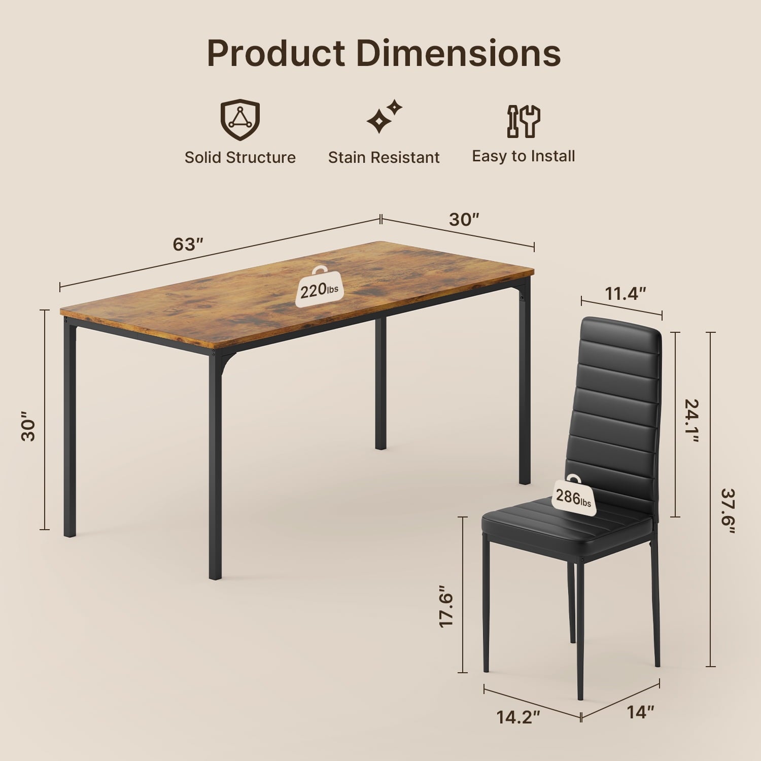 7 Piece Dining Table Set for 6, Kitchen Dining Room Furniture with 6 PU Leather Upholstered Chairs, Suitable for Apartment Small Space, Black