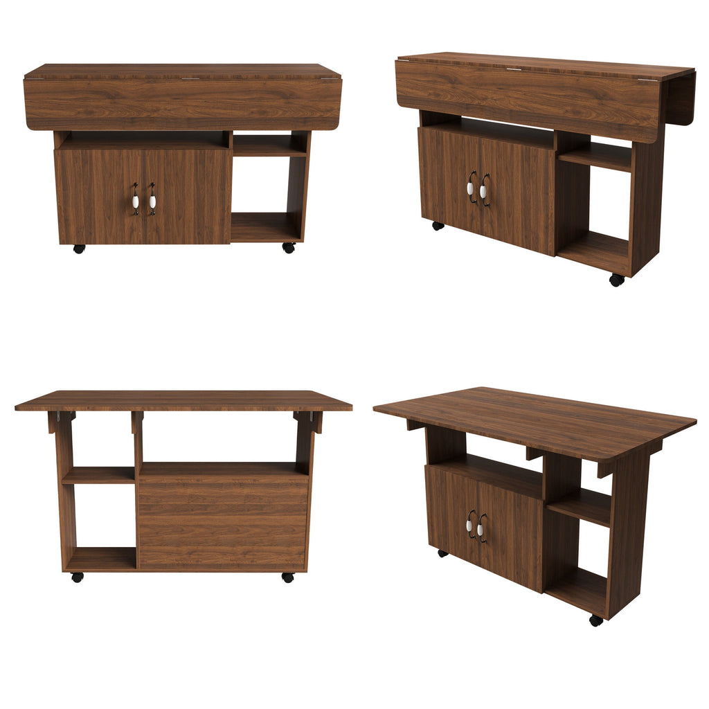 Wohh 47 Inch Folding Dining Table with Storage Shelves & Wheels, Multifunctional Kitchen Desk for Small Spaces, Compact Mobile Computer Desk for Home Office, Dorm, Adjustable Foldable Study Table