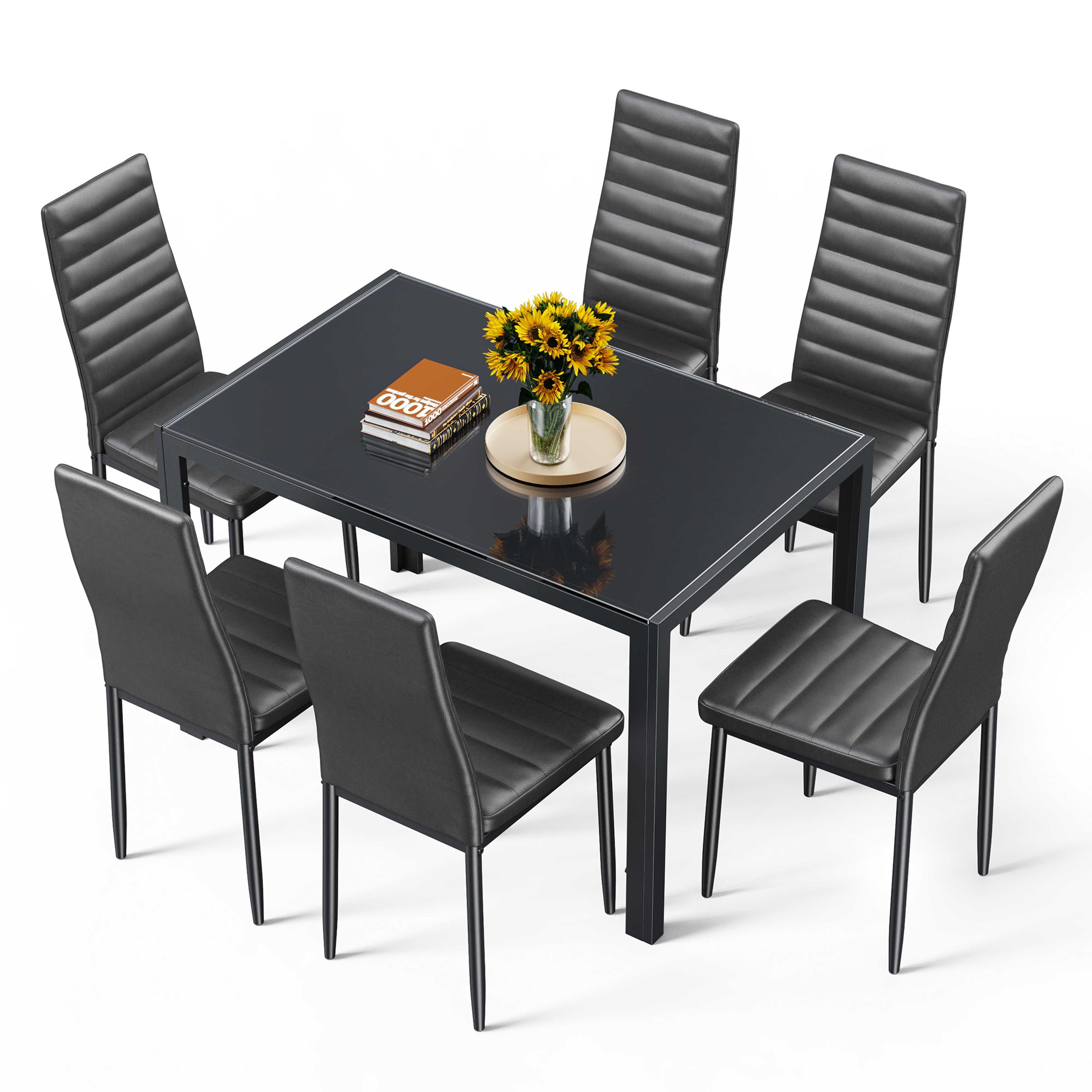 Asofer 5-Piece Dining Table Set for 4, Mid-Century Modern Solid Wood  Kitchen Table and 4 Upholstered Chairs, Small Space Rubberwood Dinette Set for Apartment, Walnut