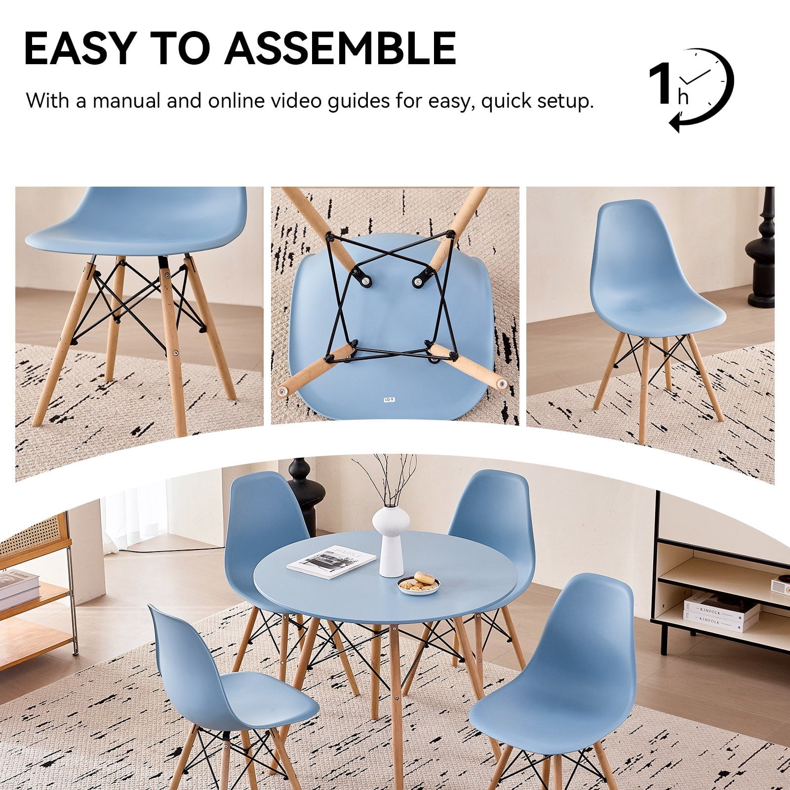 5-Piece 35.5'' Round Dining Table Set for 4, Kitchen Table Chair Set of 4, Mid-Century Modern Dinette Dining Room Table Set Dinner Table for 4 W/Solid Wood Legs, White