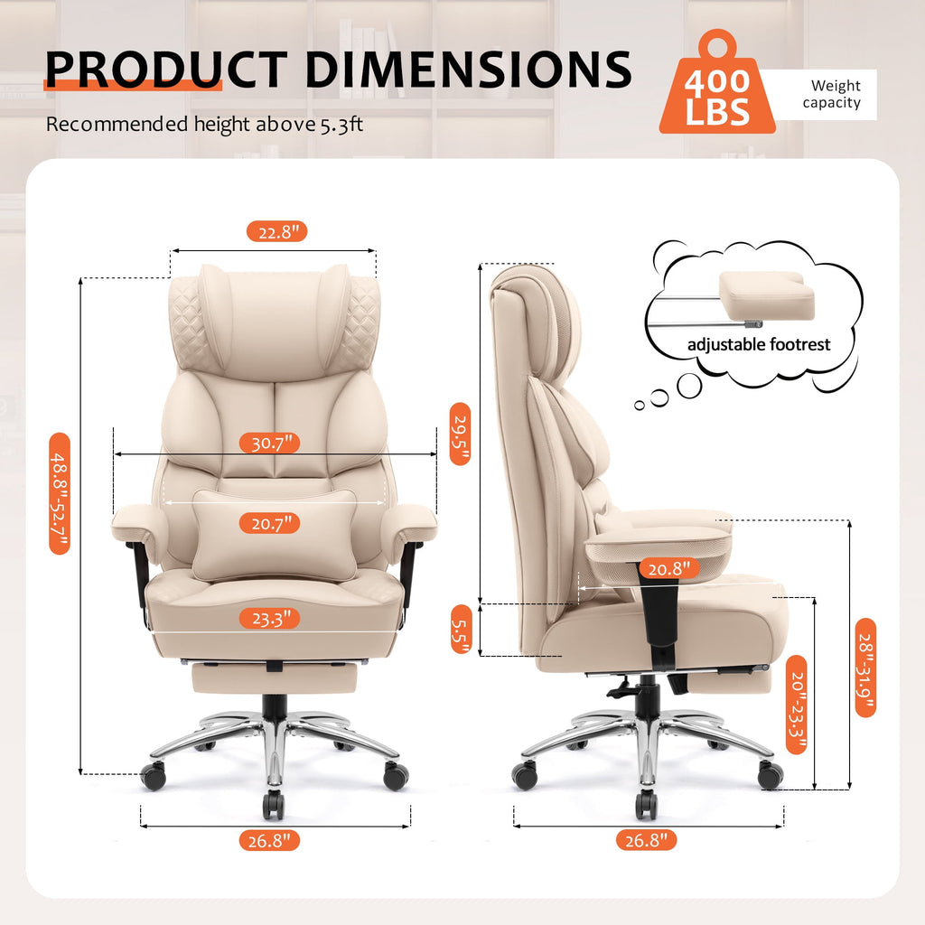 FASTES Office Desk Chair, Big and Tall Office Chair 400lbs Gaming Chair with Footrest, Ergonomic Executive High-Back Reclining Computer Chairs, Swivel Wheels and Lumbar Support, Black