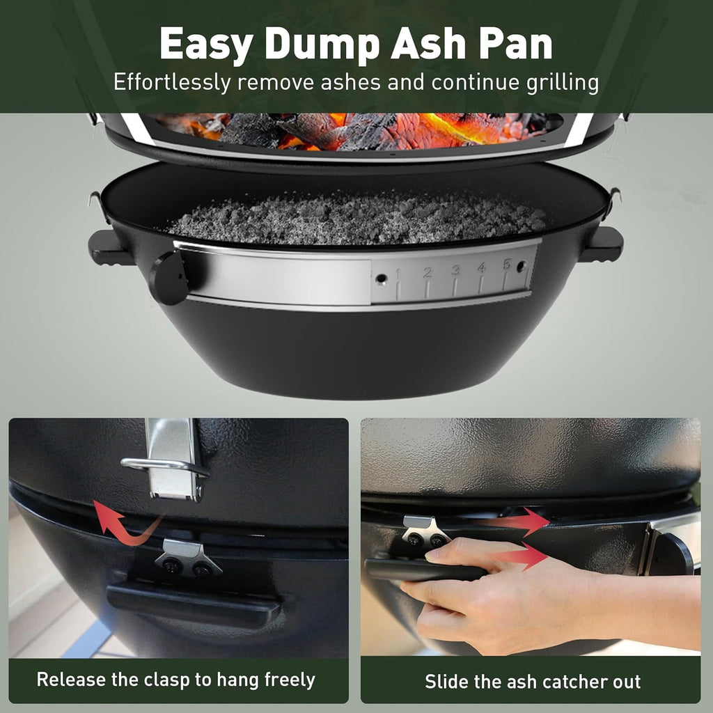 Brand Man 22 Kamado Charcoal Smoker Grill with Rolling Cart, Warming Rack, Pizza Stone & Vegetable Basket for Outdoor BBQ