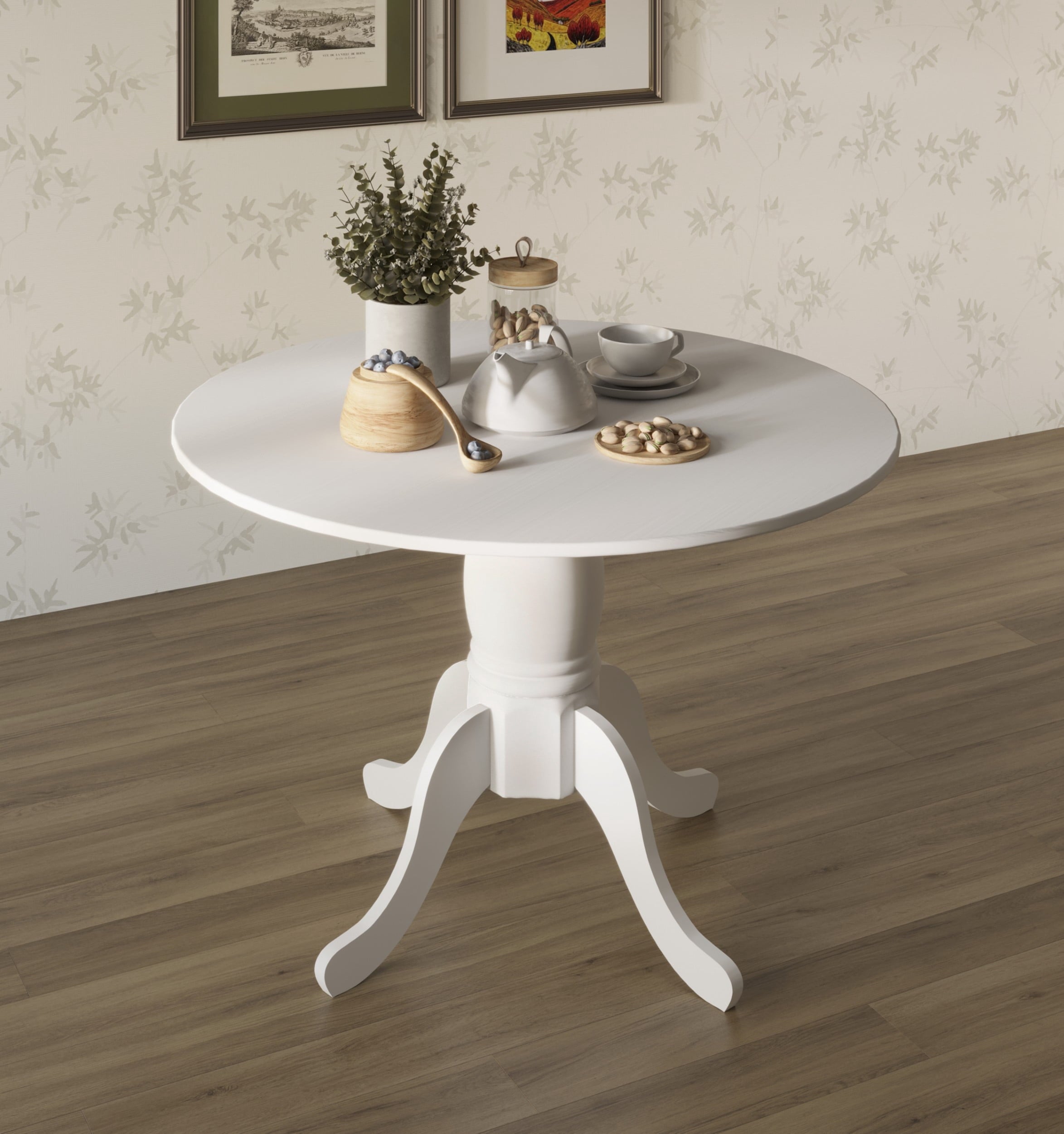 Home Design Olivia Dining Table with Round Pedestal Top, Mid-Century Modern Style, Easy Assembly, Black