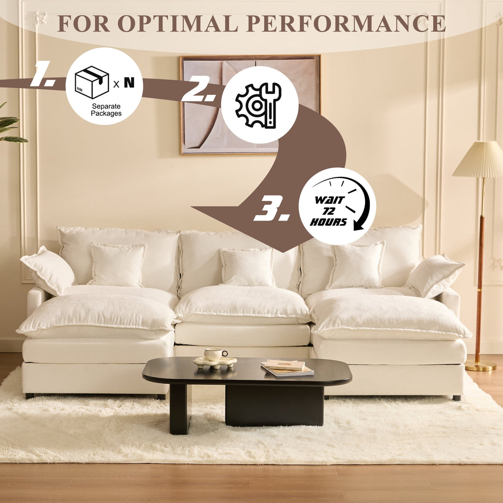 LAKPS 3-Seat Sectional Sofa Couch, Cloud-Style Deep Seating Sleeper Sofa with Included Throw Pillows, Linen Upholstery, Modern Living Room Sofa, Cream White