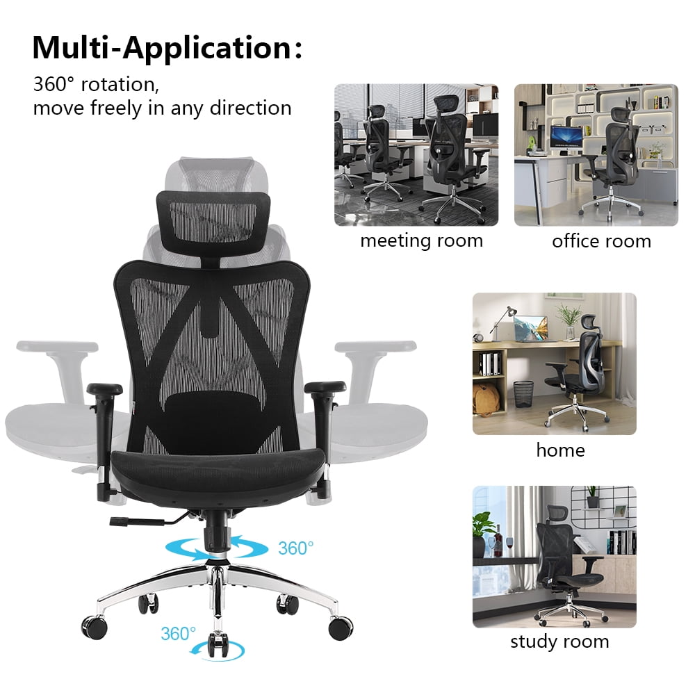 Sihoo M57 Ergonomic Office Chair, Adjustable Swivel Mesh High Back Desk Chair with Headrest, Lumbar Support, Black