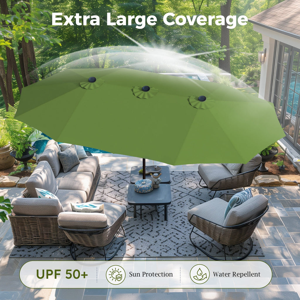 Alpha Joy 15ft Outdoor Patio Umbrella Extra-Large Double-Sided Garden Umbrella with Crank Handle and Base - Smoky Gray