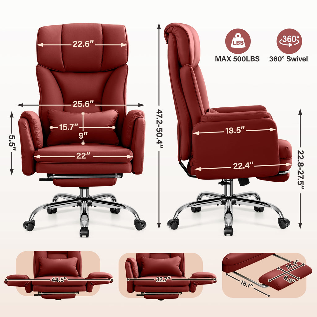 Primy Cross Legged Office Chair with Footrest & Convertible Armrests, 500LBS Capacity Home Desk Chair, Ergonomic Recliner with Lumbar Pillow, Criss Cross Design, Big and Tall Executive Chair