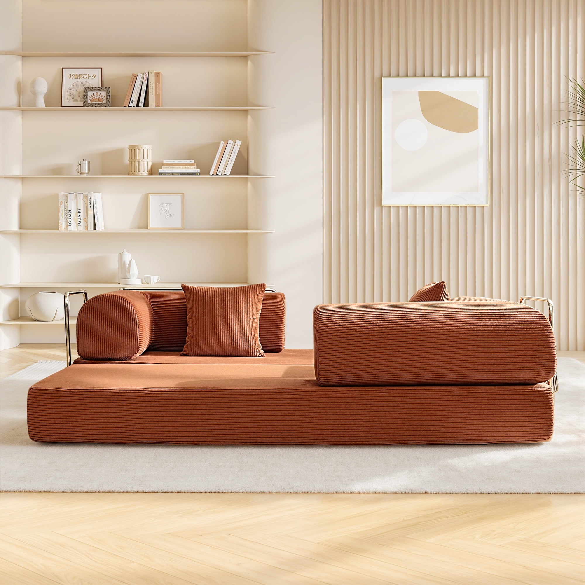 COOLHUT 63 W Combination Sofa, High Rebound Density Foam Sofa Couch, Two Forms Floor Couch Three Seats Sofa Bed for Living Room, Bedroom, Green