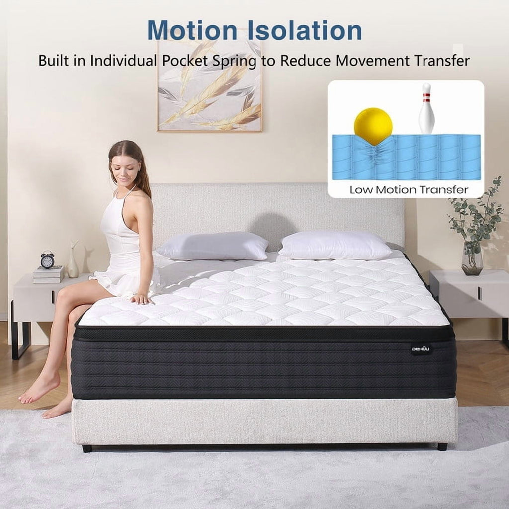 DEHIJU Queen Size Mattress, 12 Inch Hybrid Memory Foam Queen Mattress in a Box, Pressure Relief, Medium Firm, CertiPUR-US