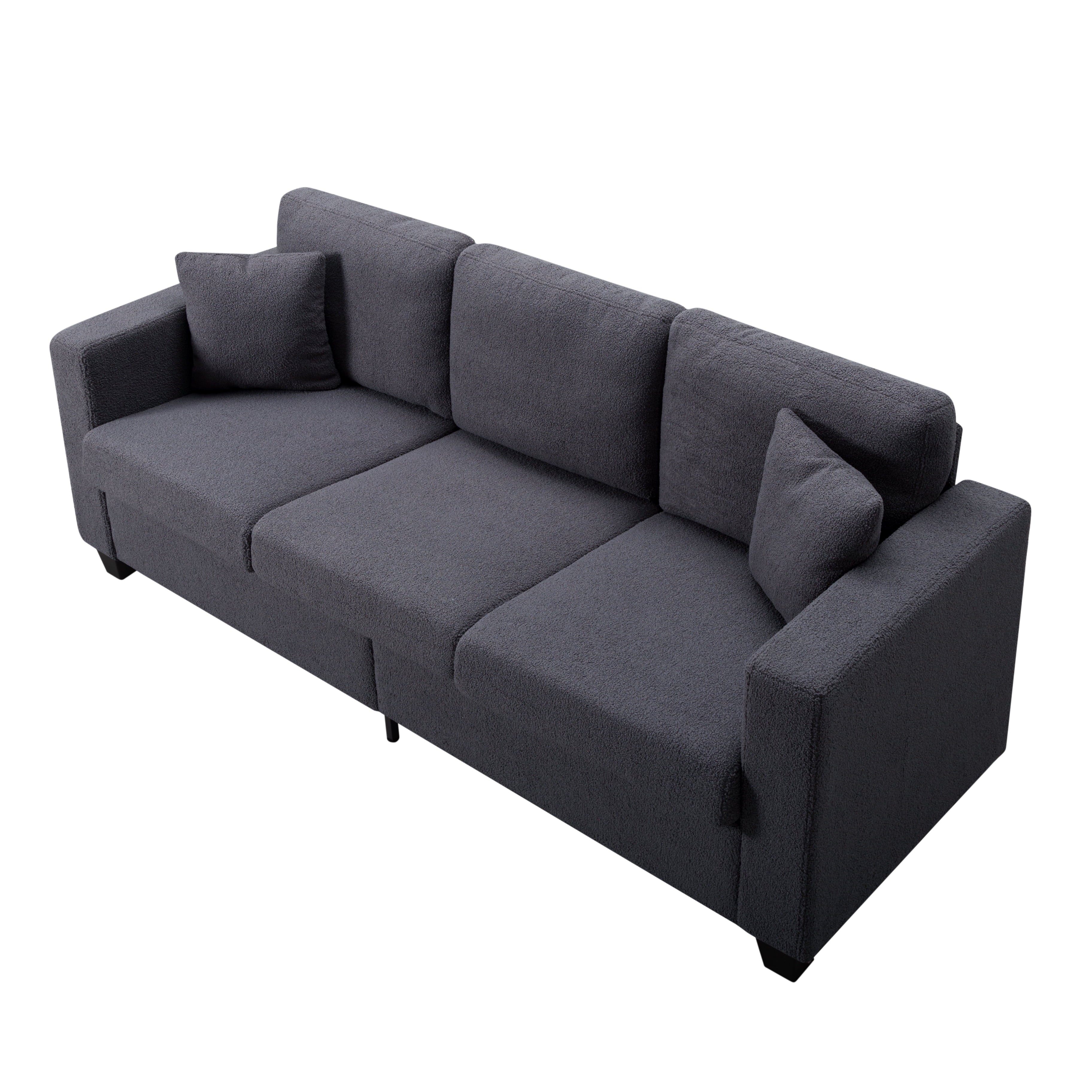 Gewnee 86.6 Modern Sofa Couch,Teddy Velvet 3 Seaters Comfy Couch with Deep Seat for Living Room,2 Pillows,Beige