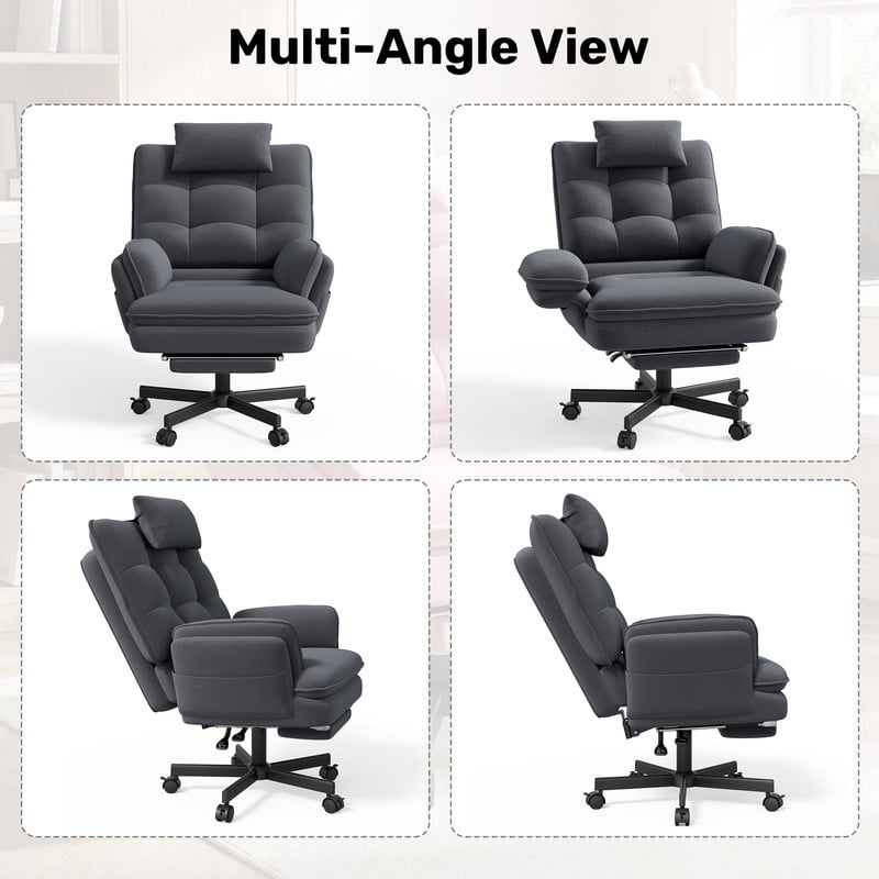 Hawsaiy Big and Tall Office Chair with Footrest, Ergonomic Executive Desk Chair with Flip-Up Arms, Reclining High Back Computer Chair with Headrest & Side Pockets, White