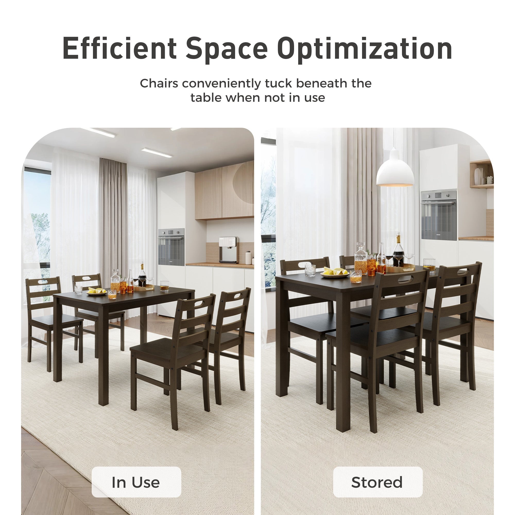Alpha Joy Farmhouse Dining Table Set for 4 Solid Wood Kitchen Chairs and Table Set, Walnut & White