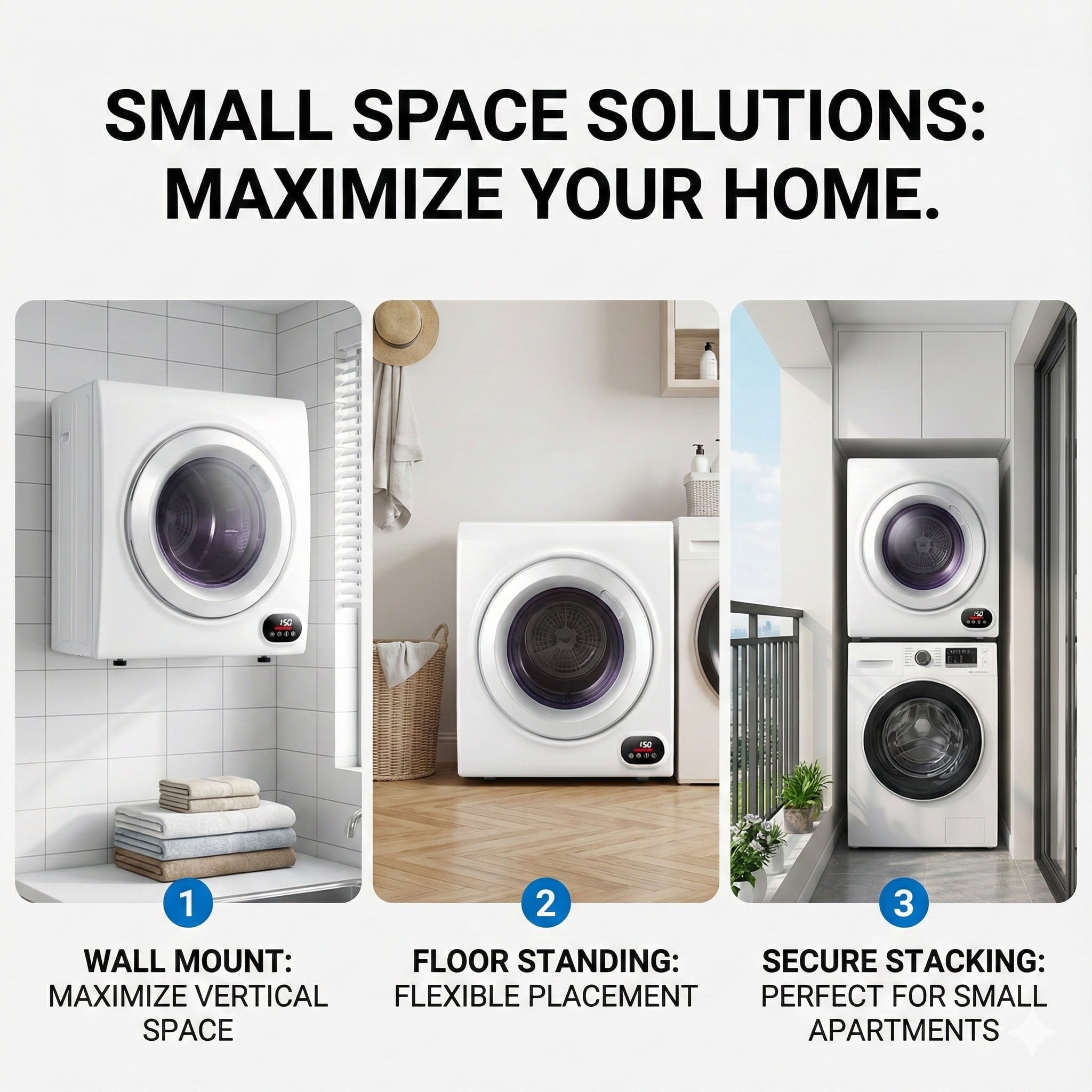 EUHOMY 3.5 Cu.ft Portable Dryer, 26.4lbs Clothes Dryer with 4 Modes for Apartments, Dorms & Small Spaces