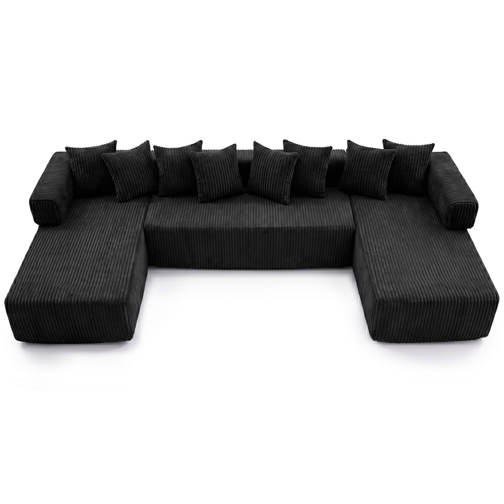 SOULART 138.5 U Shaped Sectional Couch,Gray Cloud Boneless Sofa For Living Room,Plush Corduroy Couches With Deep Seat Chaise Lounge,No Assembly Required